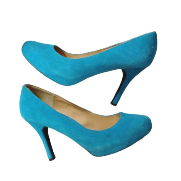 Genuine Suede Turquoise Blue Heels Pumps by Theme size 8.5 - Picture 1 of 9
